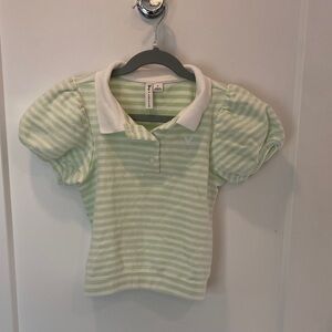 Striped Green and White Kids Polo Shirt